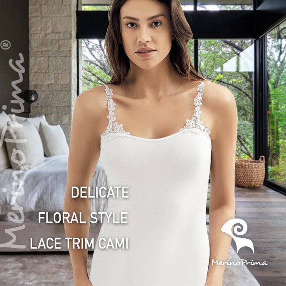 Natural Cotton Lace Trim Cami - Soft Slip Tank Top 4 Women - Premium Quality Versatile Basic Camisole - Sleeveless Layering Underwear