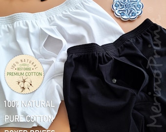 100% Natural Cotton Boxer Briefs for Men - Premium Men's Underwear - Comfortable Sleep Shorts -  Breathable Soft Summer Brief - Gift For Him