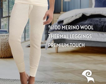 Natural %100 Merino Wool Leggings - Mens Underwear Long Johns - Pajama Pjs Bottom Underpants - Base Layer Undergarment Pants - Gift for Him