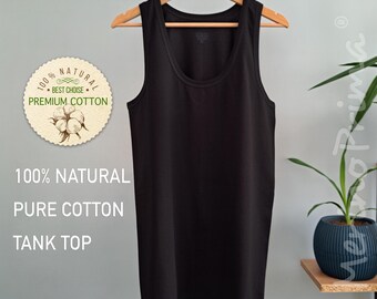 100% Natural Cotton Tank Top for Men - Natural Sleeveless Basic Underwear - Hi-Quality Base Layer - Mens Holiday Pajamas Top Soft Loungewear