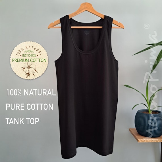 100% Natural Cotton Tank Top for Men - Natural Sleeveless Basic Underwear - Hi-Quality Base Layer - Mens Holiday Pajamas Top Soft Loungewear