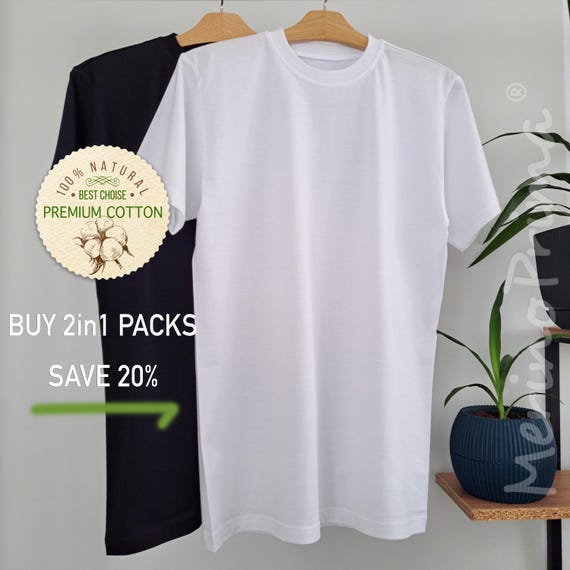Pack of 2 > 100% Natural Cotton Crew Neck T-shirt for Men - Breathable Basic Underwear - Premium Base Layer - Mens Soft Holiday Pajamas Top