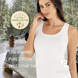 100% Organic Cotton Wide Strap Tank Top - Natural Slip Cami 4 Women - Premium Quality Versatile Basic Camisole Sleeveless Layering Underwear