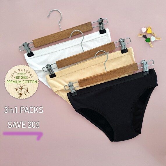 Pack of 3 > 100% Natural Cotton Womens Underwear Panties - Breathable Everyday Intimates - Bikini Cut Lingerie - Soft Undergarment Briefs