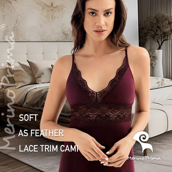 Natural Cotton Lace Trim Camisole for Women - Spaghetti Strap Sheer Cami - Premium Transparan Underwear Top - Sexy Honeymoon Bridal Lingerie