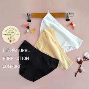 100% Natural Cotton Womens Underwear Panties - Breathable Everyday Intimates - Bikini Cut Lingerie - Soft Undergarment - Basic Comfy Briefs