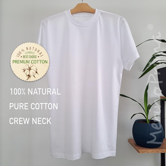 100% Natural Cotton Crew Neck T-shirt for Men - Breathable Basic Underwear - Premium Base Layer - Mens Holiday Pajamas Top - Soft Loungewear