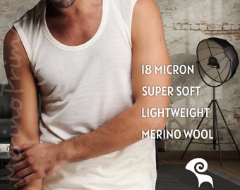 Ultra Light Merino Wool Sleeveless Tank - Mens Holiday Pajamas Top Soft Loungewear - Thermal Underwear Undershirt Base Layer - Gift for Him