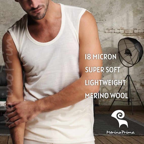 Ultra Light Merino Wool Sleeveless Tank - Mens Holiday Pajamas Top Soft Loungewear - Thermal Underwear Undershirt Base Layer - Gift for Him