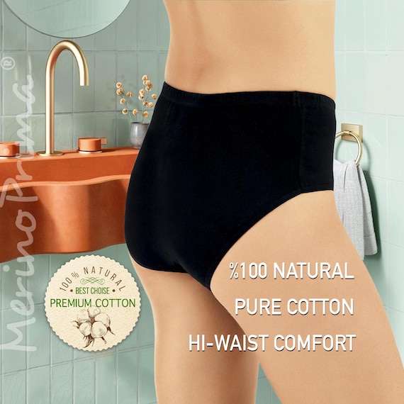 100% Natural Cotton High Waist Panty for Women - Natural Breathable High Rise Premium Underwear - Plus Size 2XL 3XL Lingerie Summer Briefs