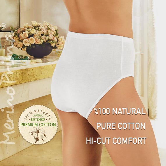 100% Natural Cotton High Waist Panty for Women - Natural Breathable High Rise Underwear - Premium Quality High Cut Lingerie - Summer Briefs