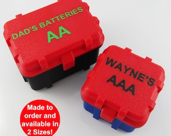 Personalised AA AAA Battery Case Battery Storage Choose Colour and Text