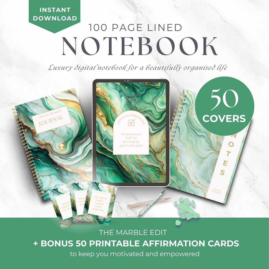 Marble Digital Notebook 50 Artistic Covers Bonus 50 Affirmation Cards ...