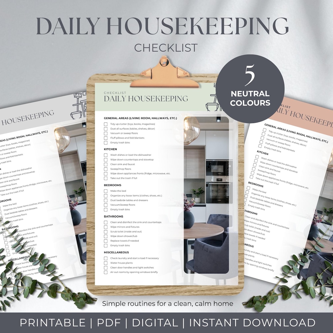 Daily Housekeeping Checklist Printable Simple Cleaning Routine Daily ...