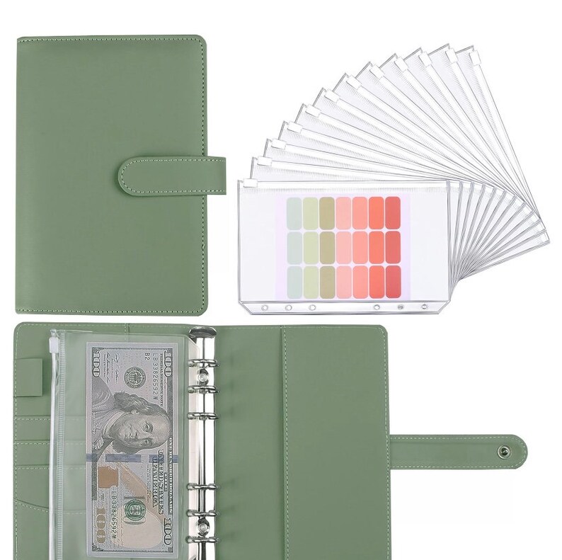 A6 Binder With 12 Envelopes Cash Stuffing Green Colored Budget Etsy