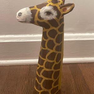 Vintage Paper Mache Giraffe Head Bust Wall Hanging Cream Brown Small