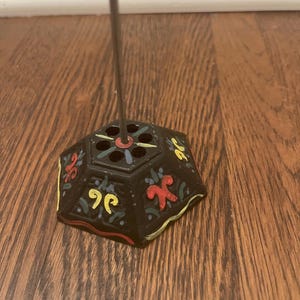 Vintage Cast Iron Desk Spike with Folk Painting