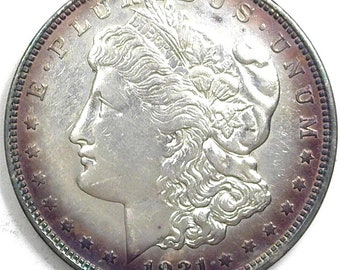 1921-P Morgan Silver Dollar, AU, Lite Iridescent Rim, Nice Coin, Christmas Gifts, Collecting. Inv#115