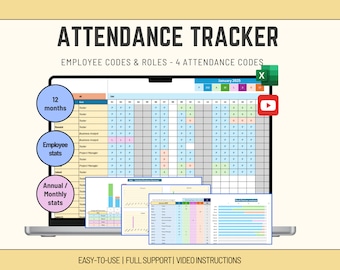 Excel Attendance Tracker V1: Automated & Customizable (Digital Download); Attendance Sheet and Resource Management and Resource Planner