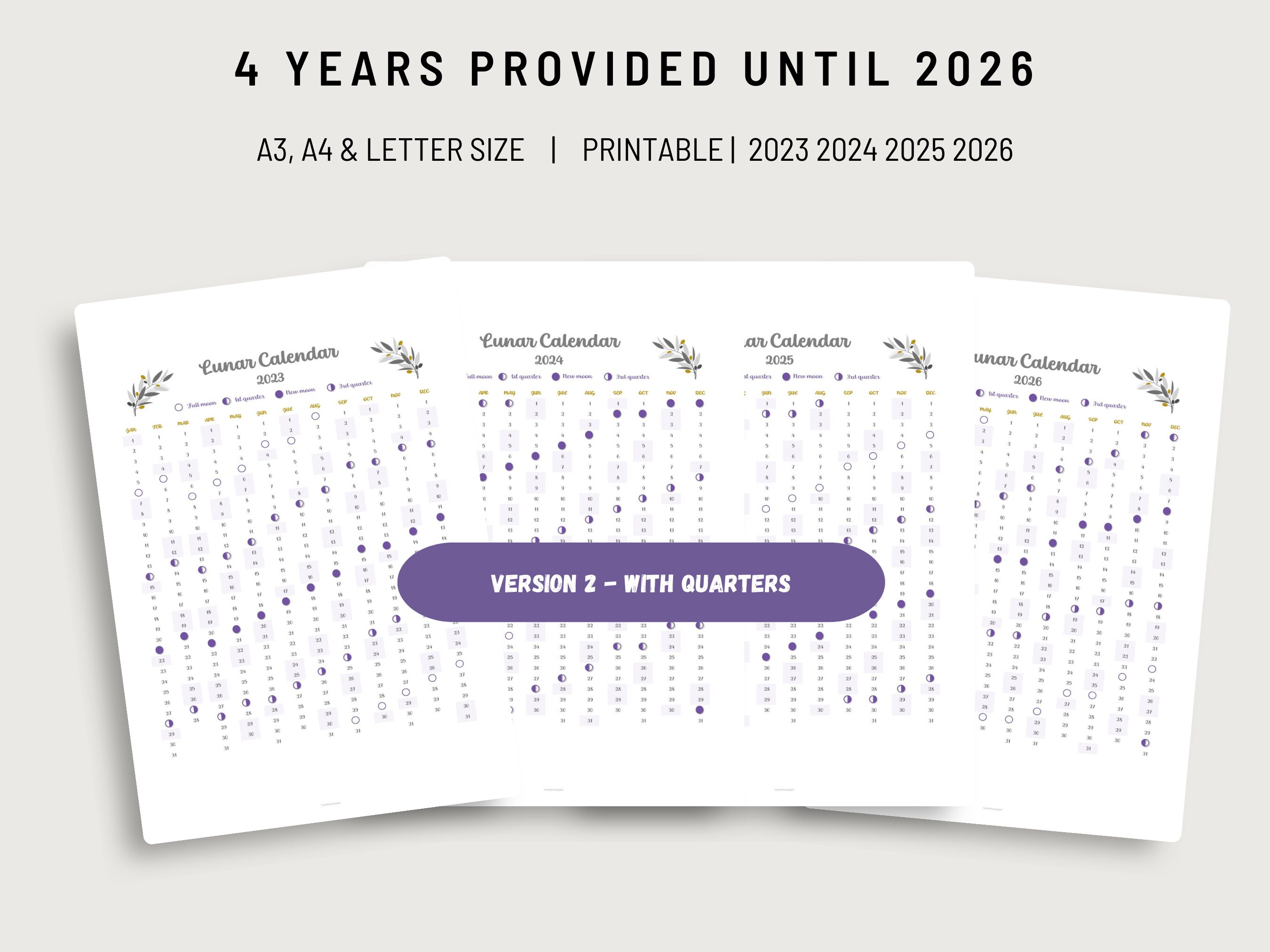 20232026 Full Moon Calendar, New Moon and Quarters Phases, Minimalist