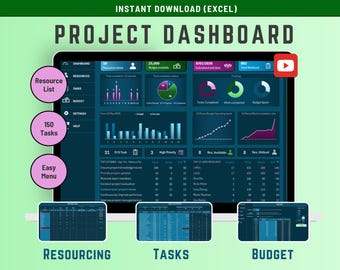 Excel Project Management Dashboard: Task Tracker & Budget Planner (Digital Download)