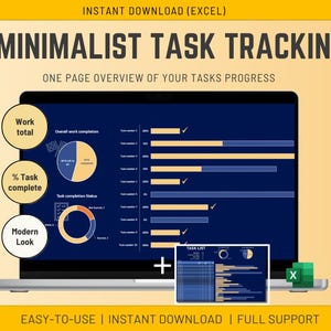 Excel Task List Dashboard Template: Project Tracker (Instant Download Spreadsheet)