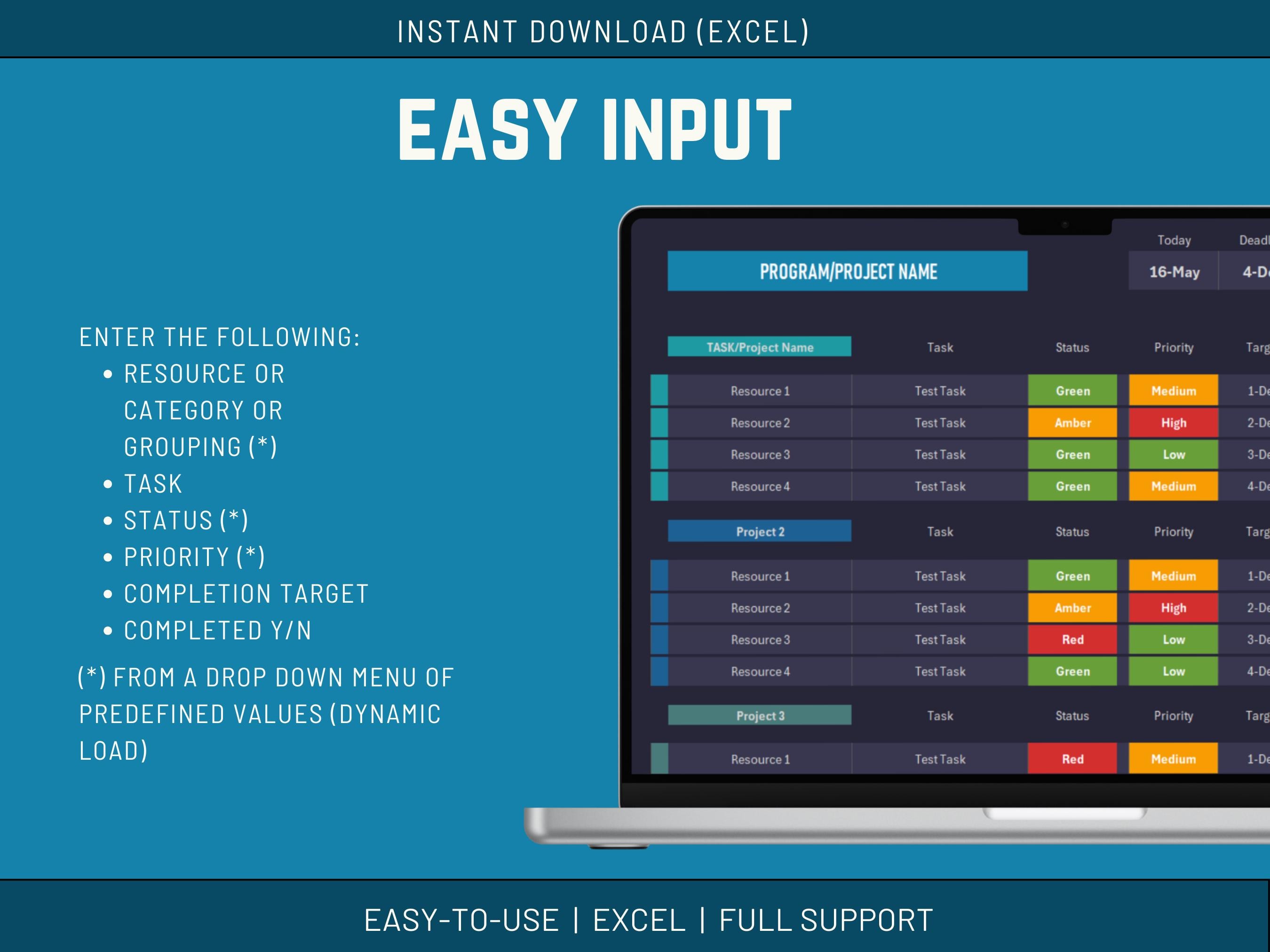 Dark Mode Excel Project Management Dashboard: Task Tracker (instant ...