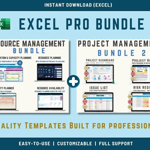 Pacote de modelos de gerenciamento de recursos de projetos em Excel (download digital)