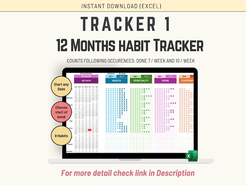 Excel Habit Tracker Template Bundle, Daily or 12 Months, Categories ...