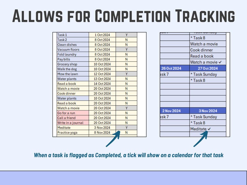 Excel Calendar Task List: Automated Task Tracker (download Template) - Etsy