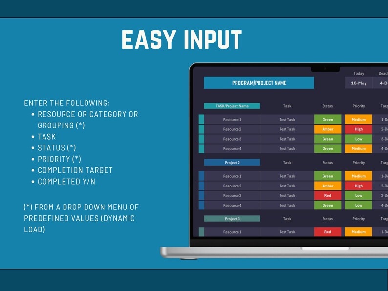 Visual Display Task List Excel Task List Template Bundle: Project Management & Productivity ...
