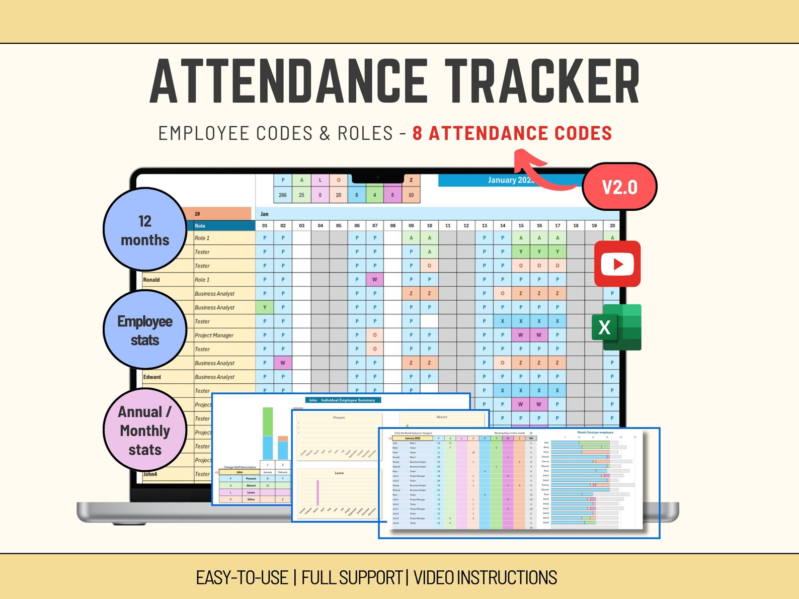Excel Attendance Tracker V2: Automated Employee Resource Planner ...