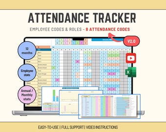 Excel Attendance Tracker v2: Automated Employee Resource Planner (Digital Download)
