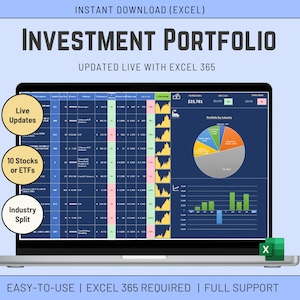 Modello di gestione del portafoglio azionario/ETF in Excel, aggiornamenti in tempo reale del mercato azionario, download immediato, trading e performance, gestione degli investimenti