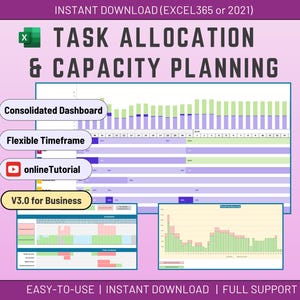 Excel Task Allocation and Capacity Planning, Resource Planning, Resource Management, workload utilization, Project Assignment and Scheduling