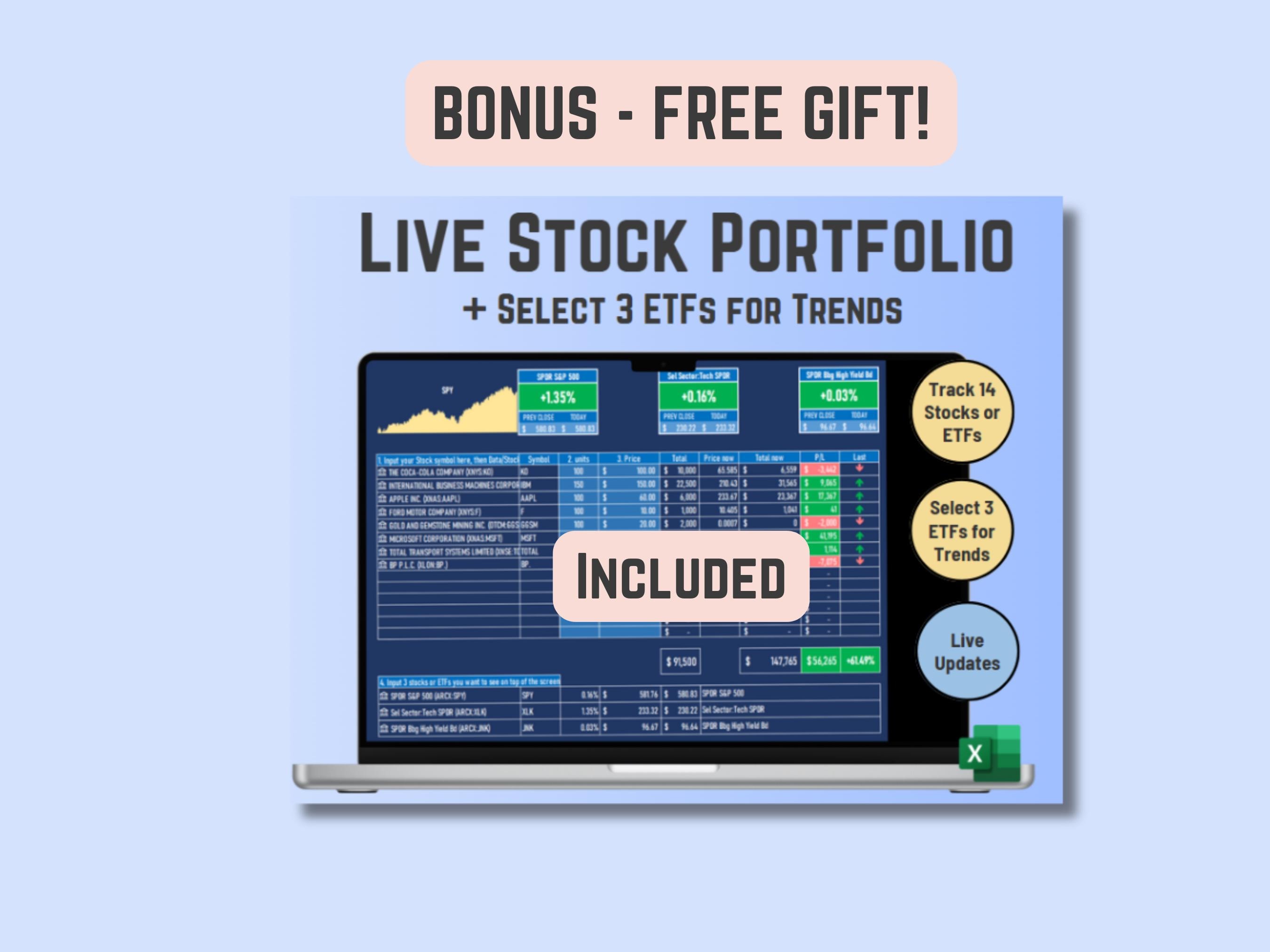 Excelの株式ETFポートフォリオ管理テンプレート、株式市場のリアルタイム更新、即時ダウンロード、取引とパフォーマンス、投資管理 - Etsy 日本