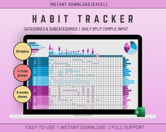 Habit Tracker Excel Template: Daily & Weekly Goal Planner (Digital Download)