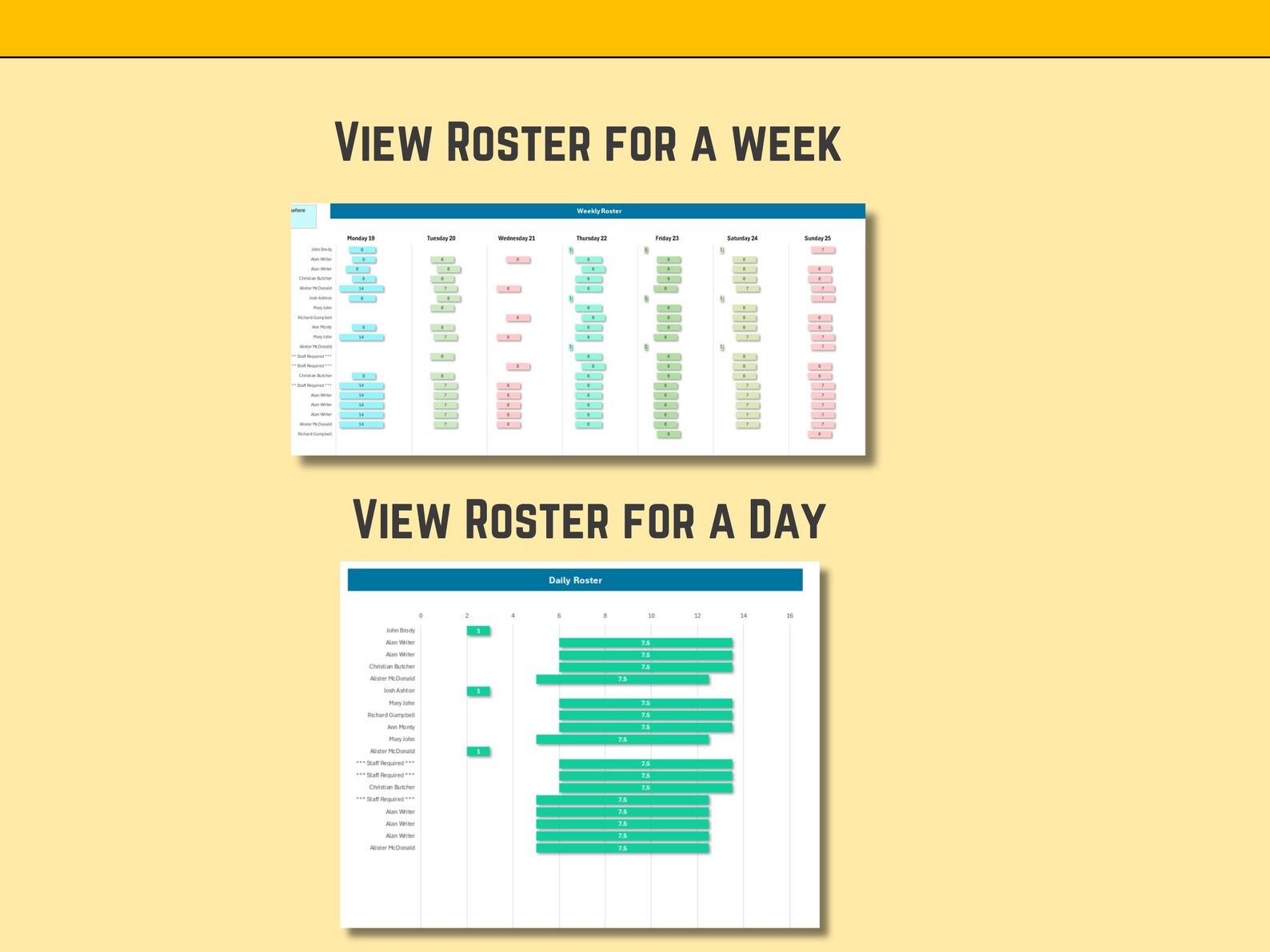 Weekly Roster Excel Template, Employee Shift Scheduler, Staff Rates ...
