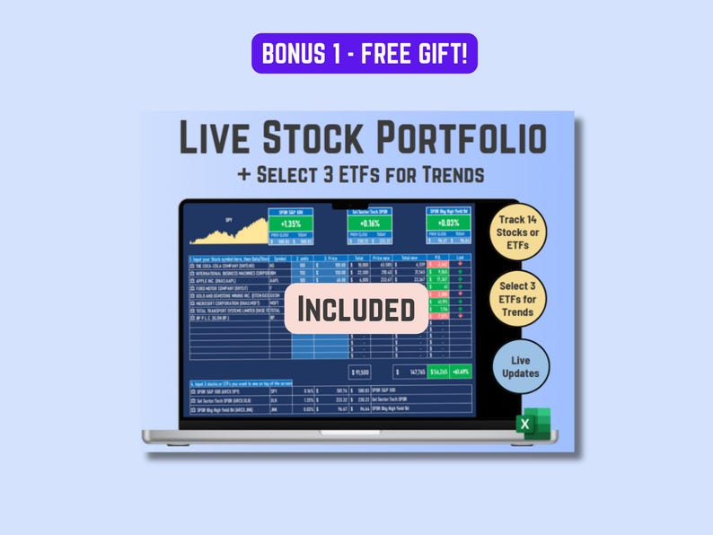 Investment Portfolio Excel Template, Live Updates, Stocks & ETFs Tracker, Excel 365 image 2