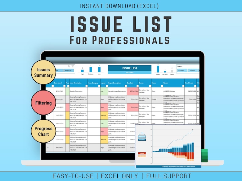 Buy Issue List in Excel | Tracker | Issue Log | Project Management ...