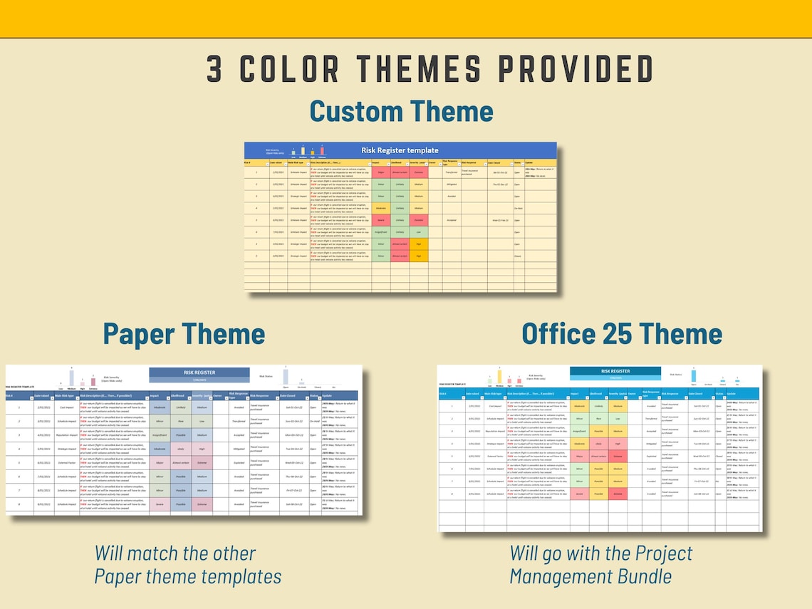 Customizable Excel Risk Register Template (instant Download) - Etsy
