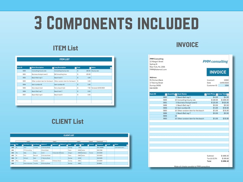 Excel Invoice Template: Client & Product List, Small Business ...