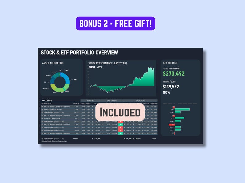 Investment Portfolio Excel Template, Live Updates, Stocks & ETFs Tracker, Excel 365 image 3