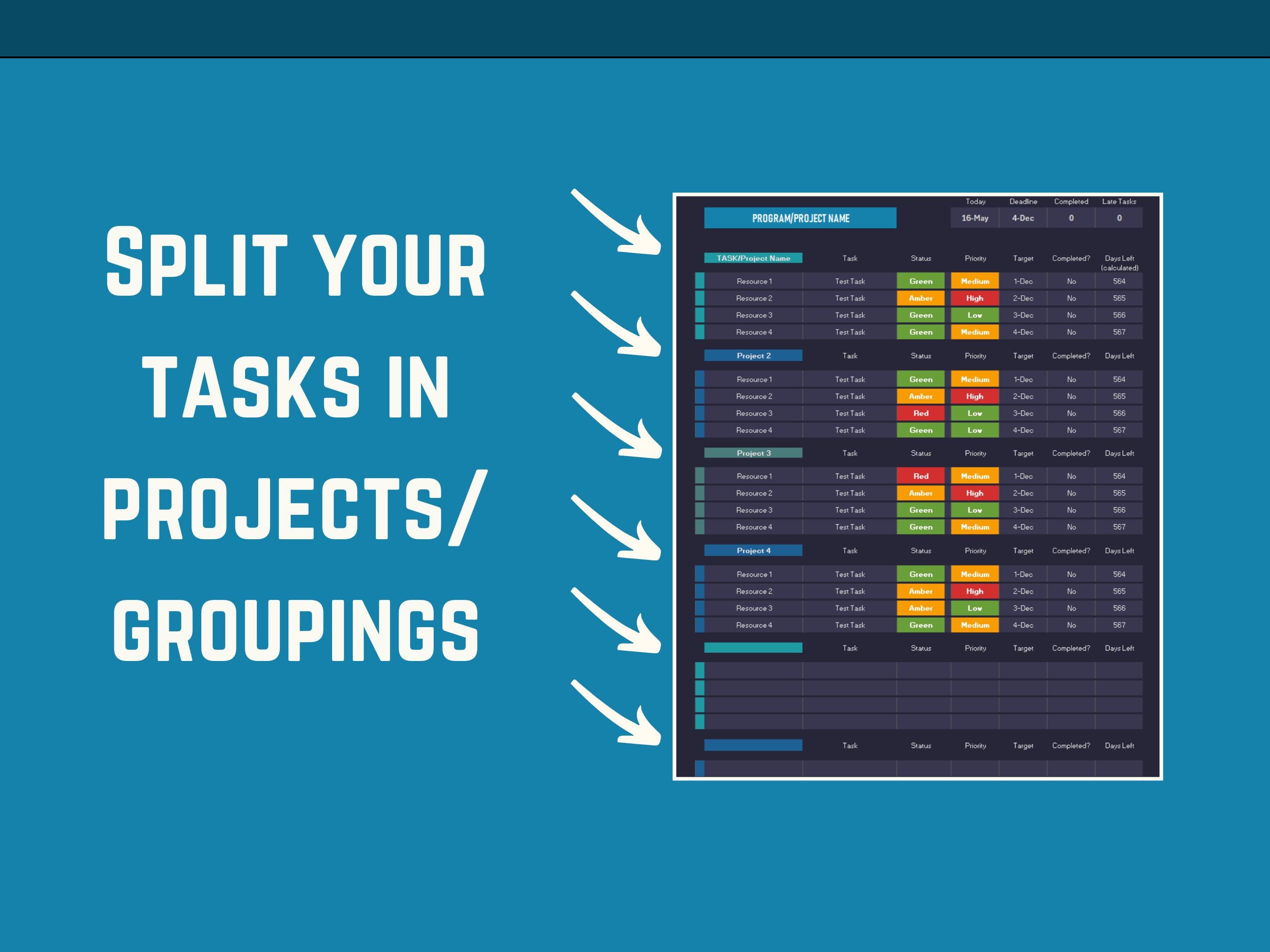 Dark Mode Excel Project Management Dashboard: Task Tracker (instant ...