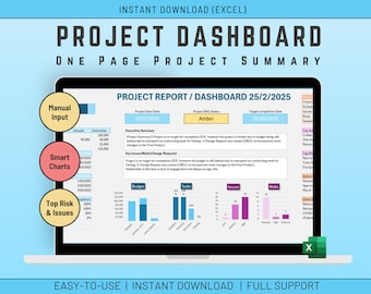 Excel Project Dashboard Template, Project Planning, Task Tracker (Digital Download)