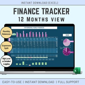 Excel Persoonlijke financiën 12 maanden | Inkomsten en uitgaven | Overzichtsgrafieken | Digitale download