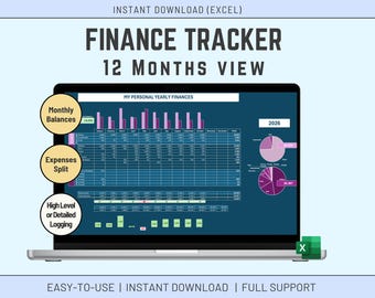 Excel Personal Finances 12 months | Income and Expenses | Summary Charts | Digital Download