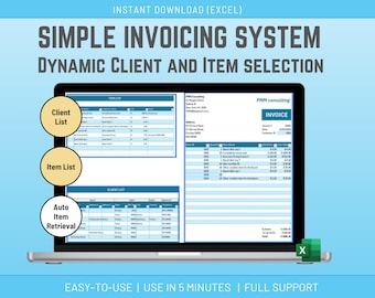Excel Invoice Template: Client & Product List, Small Business Accounting (Digital Download)