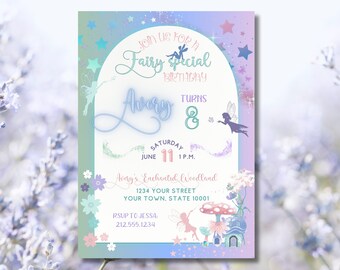 Fairy Birthday Invitation – Enchanted Party, Editable Template (Digital Download)