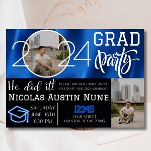 Graduation Invite 2024 Digital Template, Modern Grad Invitation Blue Digital, Grad Announcement Template, Editable, Instant Download